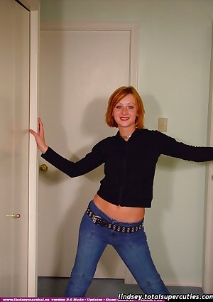 Lindsey Marshal in sheer top and jeans